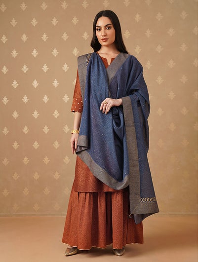 Women Indigo Blue Cotton Silk Khadi Collection Dupatta