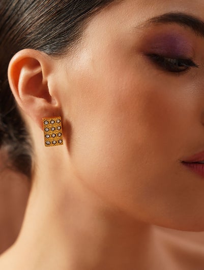 Women Gold Push Back Silver Earring