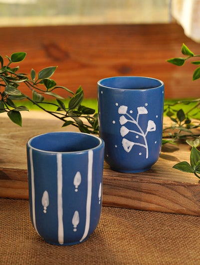 Blue Hand Painted Stone Cup