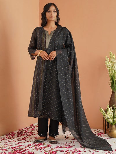 Women Black Cotton Silk Khadi Collection Dupatta