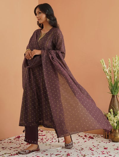 Women Wine Purple Cotton Silk Khadi Collection Dupatta