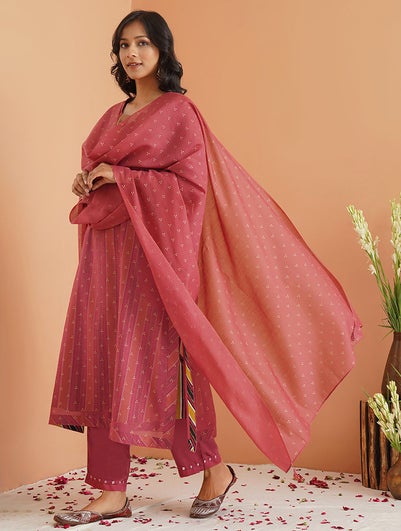 Women Coral Red Cotton Silk Khadi Collection Dupatta