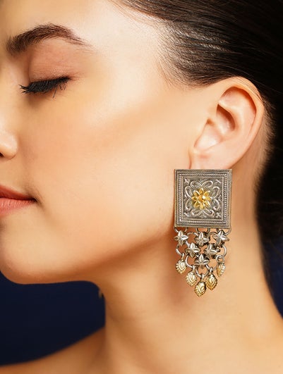 Women Silver Push Back Brass Earring