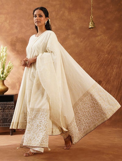 Women Ivory Cotton Silk Khadi Collection Dupatta