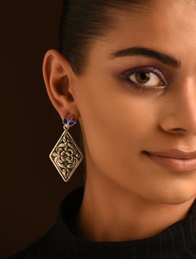 Women Silver Push Back Sterling Silver, Kundan Earring