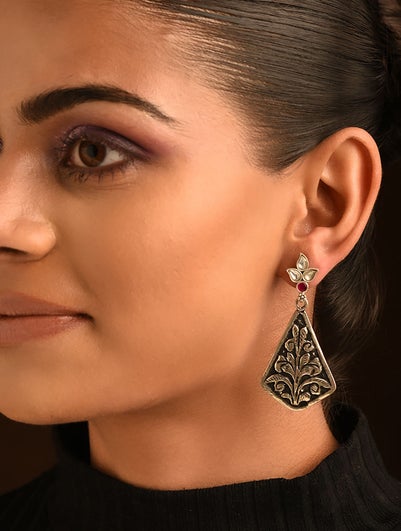 Women Silver Push Back Sterling Silver, Kundan Earring