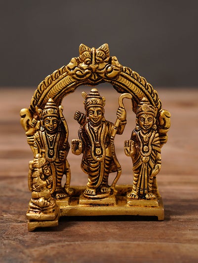 Antique Gold Self Standing Brass Hand Carved Ram Darbaar Idol