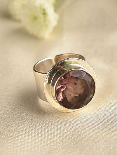 Women Silver Adjustable Oxidized Silver Sterling Silver, Cut Stones Ring