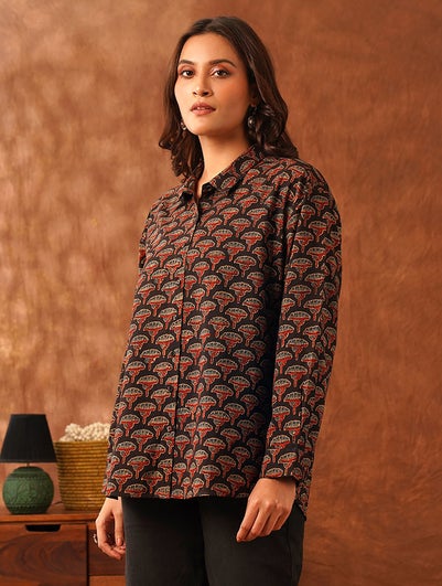 Women Multicolour Cotton Printed Collar Neck Regular Fit Shirt - S-M