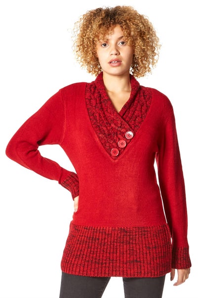 Roman Red V-Neck Overlap Button Detail Jumper