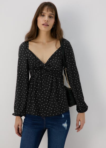 Black Spot Sweetheart Neck Top