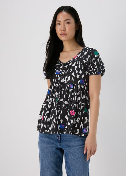 Multicolour Ruched Front Woven Top