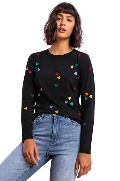 Roman Black Heart Print Embroidered Jumper