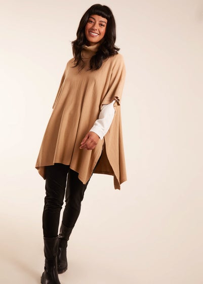 Blue Vanilla Camel High Neck Poncho