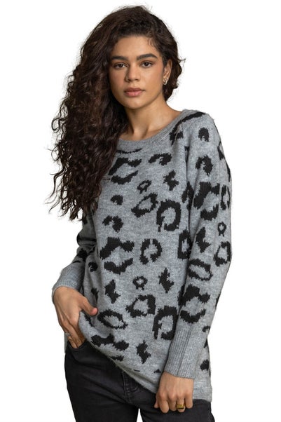 Roman Grey Jacquard Animal Print Jumper