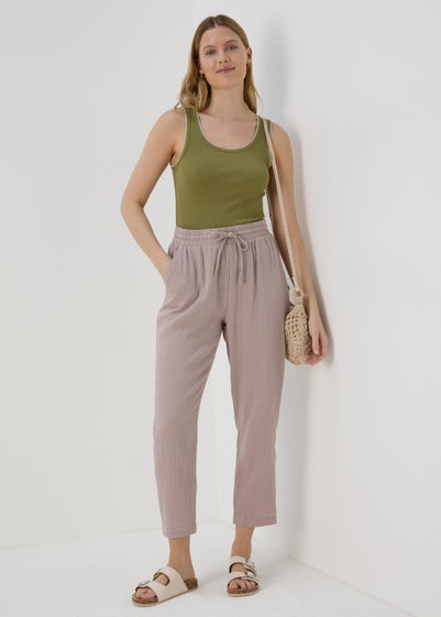 Taupe Double Cloth Crop Trousers