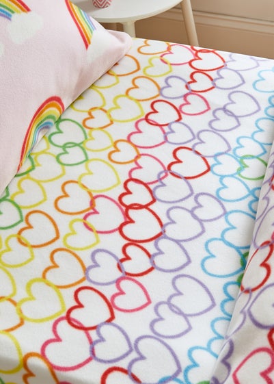 Catherine Lansfield Rainbow Hearts Cosy Fleece Fitted Sheet