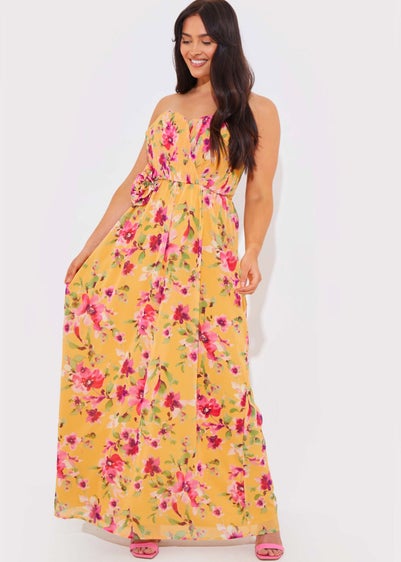 In The Style Yellow Floral Chiffon Bandeau Dress