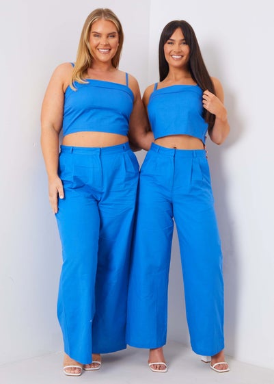 In The Style Blue Tailored Wide Leg Co Ord Trousers