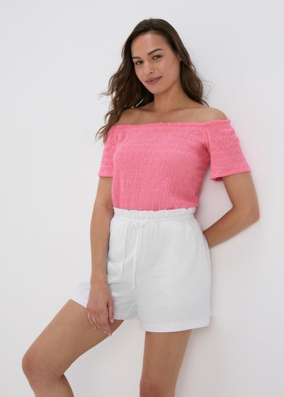 Pink Textured Bardot Top