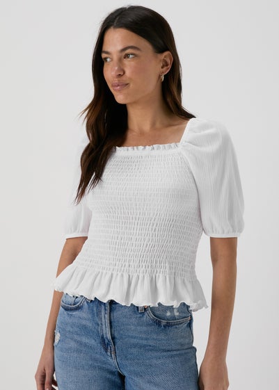 White Plain Shirred Top