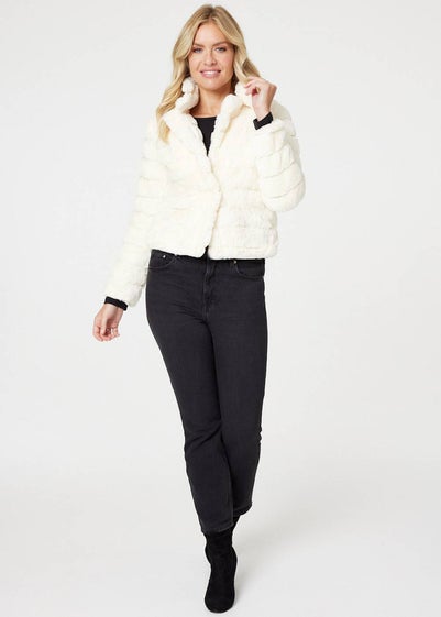 Izabel London White Faux Fur Cropped Jacket