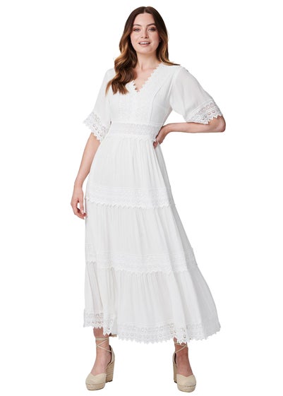 Izabel London White Short Sleeve Crochet Maxi Dress