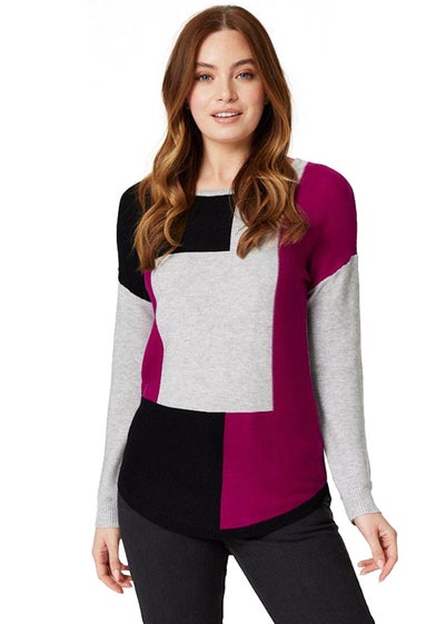 Izabel London Grey Colour Block Curve Knit Top