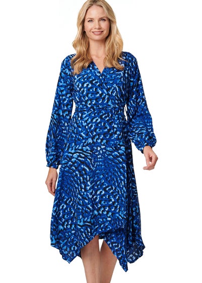 Izabel London Blue Leopard Print Hanky Hem Dress