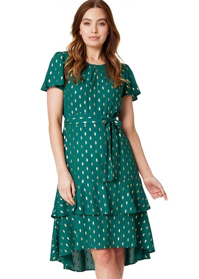 Izabel London Green Metallic Polka Dot Short Dress