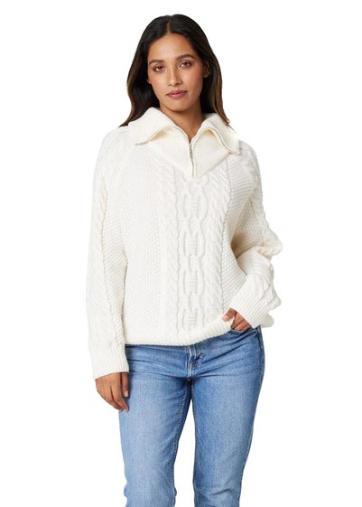 Izabel London White Cable Knit Zip Neck Jumper