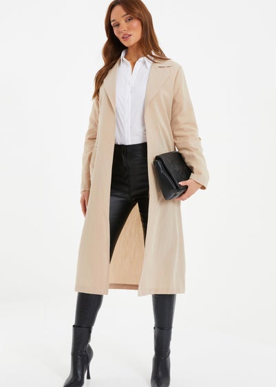 Quiz Stone Linen Look Trench Jacket