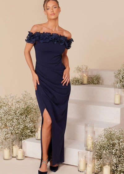 Quiz Blue Ruffle Bardot Maxi Dress