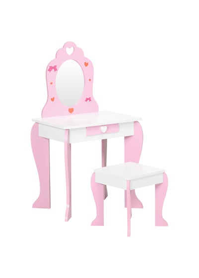 HOMCOM Kids Vanity Table Set Make Up Desk with Mirror