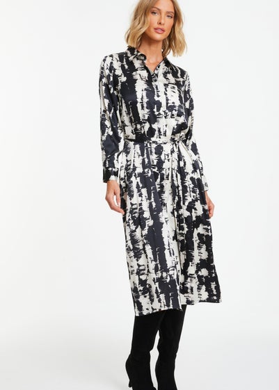 Quiz Multi Satin Marble Print Shirt Dress