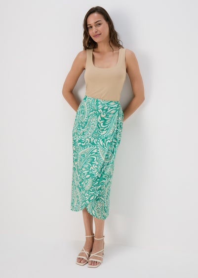 Et Vous Green & White Paisley Midi Skirt