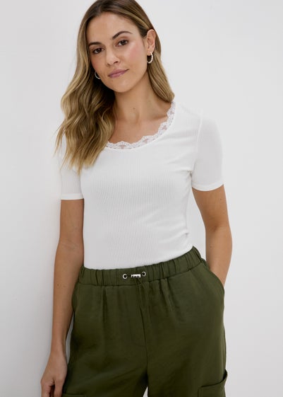 Ivory Lace Trim Ribbed Top