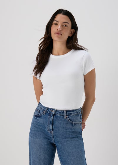 White Plain Ribbed T-Shirt