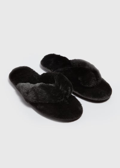 Black Fur Slippers