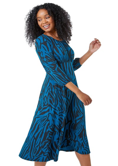 Roman Petite Teal Animal Print Midi Dress