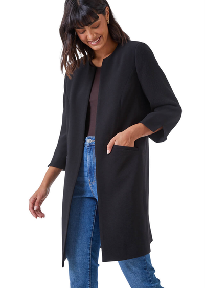 Roman Black Smart Longline Textured Jacket