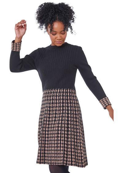 Roman Petite Black Contrast Knitted Jumper Dress - Size 14