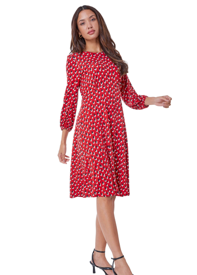 Roman Red Abstract Animal Print Tea Dress