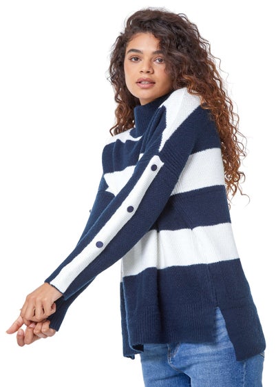 Roman Midnight Blue High Neck Striped Jumper