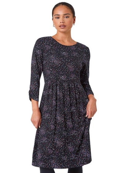 Roman Petite Black Ditsy Floral Stretch Dress