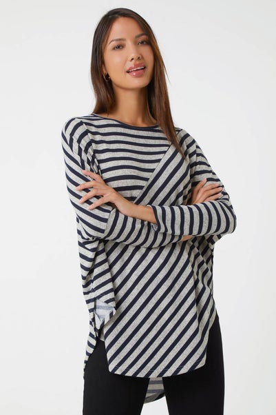 Roman Grey Contrast Stripe Stretch Jersey Top