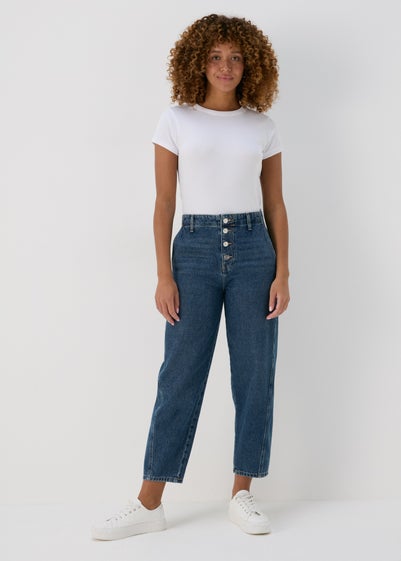 Mid Wash Barrel Leg Mom Jeans