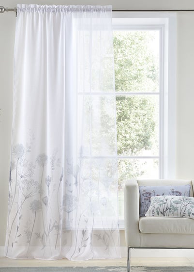 Catherine Lansfield Meadowsweet Floral Tab Top Voile Curtain Panel - 55W X 48D (140x122cm)