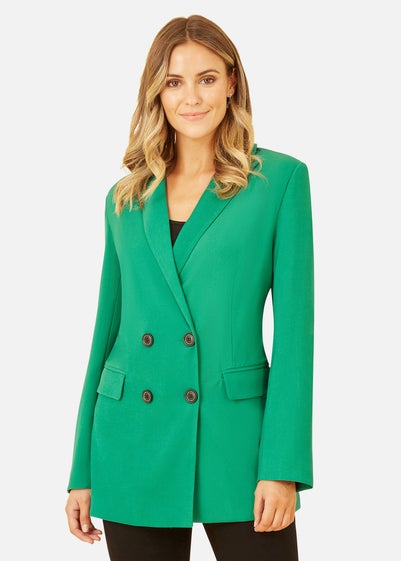 Yumi Green Relaxed Blazer With Leopard Lining