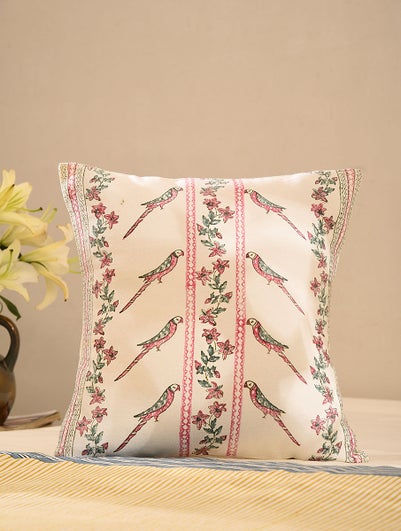 Unisex Handblock Printed Cotton Cushion Cover (L- 15.5in, W- 15.5in)